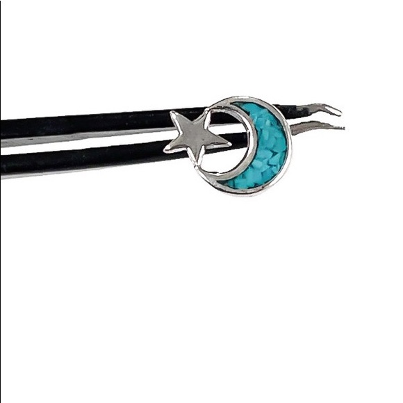 925 Sterling Silver Turquoise Moon Star Nose Ring Stud 20G - Picture 3 of 8